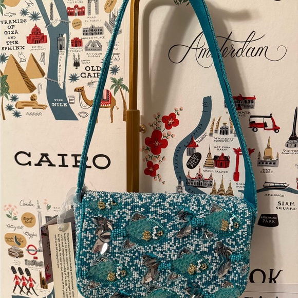 Handbags - Stylish Blue Beaded Fish Women's Bag Viral